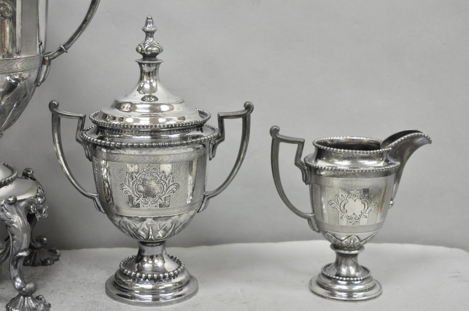 Antique Reed & Barton 1929 English Regency Silver Plated Samovar Tea Set 4 Pcs