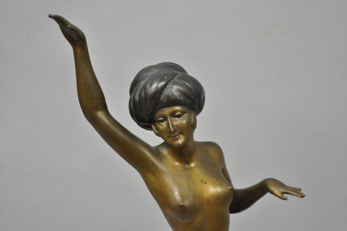 Vintage Reproduction French Art Deco Style Bronze Flapper Dancer Figure Statue