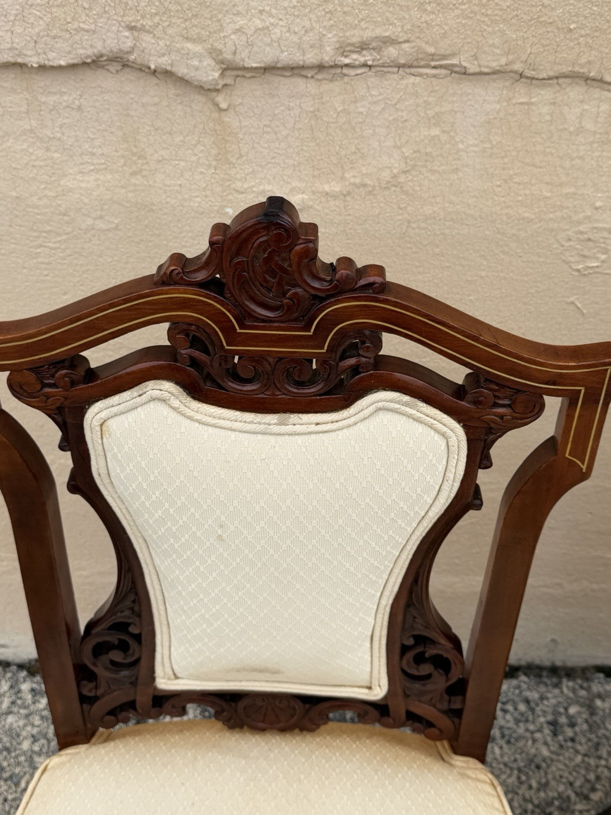 Antique Victorian Carved Mahogany Inlaid Parlor Set Sofa and 4 Chairs - 5 Pcs