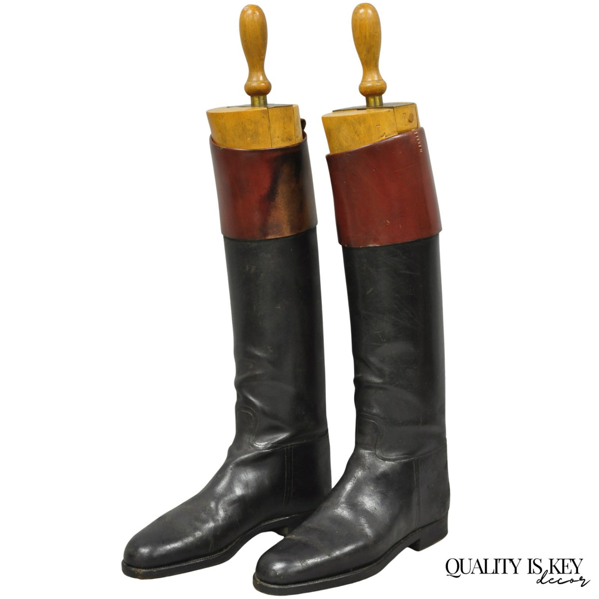 Vintage Maxwell London English Leather Black & Brown Horse Riding Boots w/ Trees