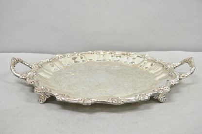 Vintage Victorian Silver Plated Round Scalloped Twin Handle Bar Serving Tray