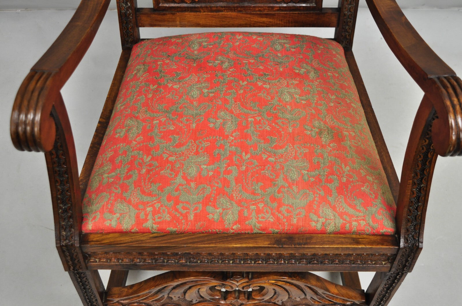 Vintage Anglo Indian Renaissance Style Carved Wood Rocker Rocking Chair