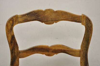 Vintage French Country Distressed Wood Ladder Back Rush Seat Side Chair