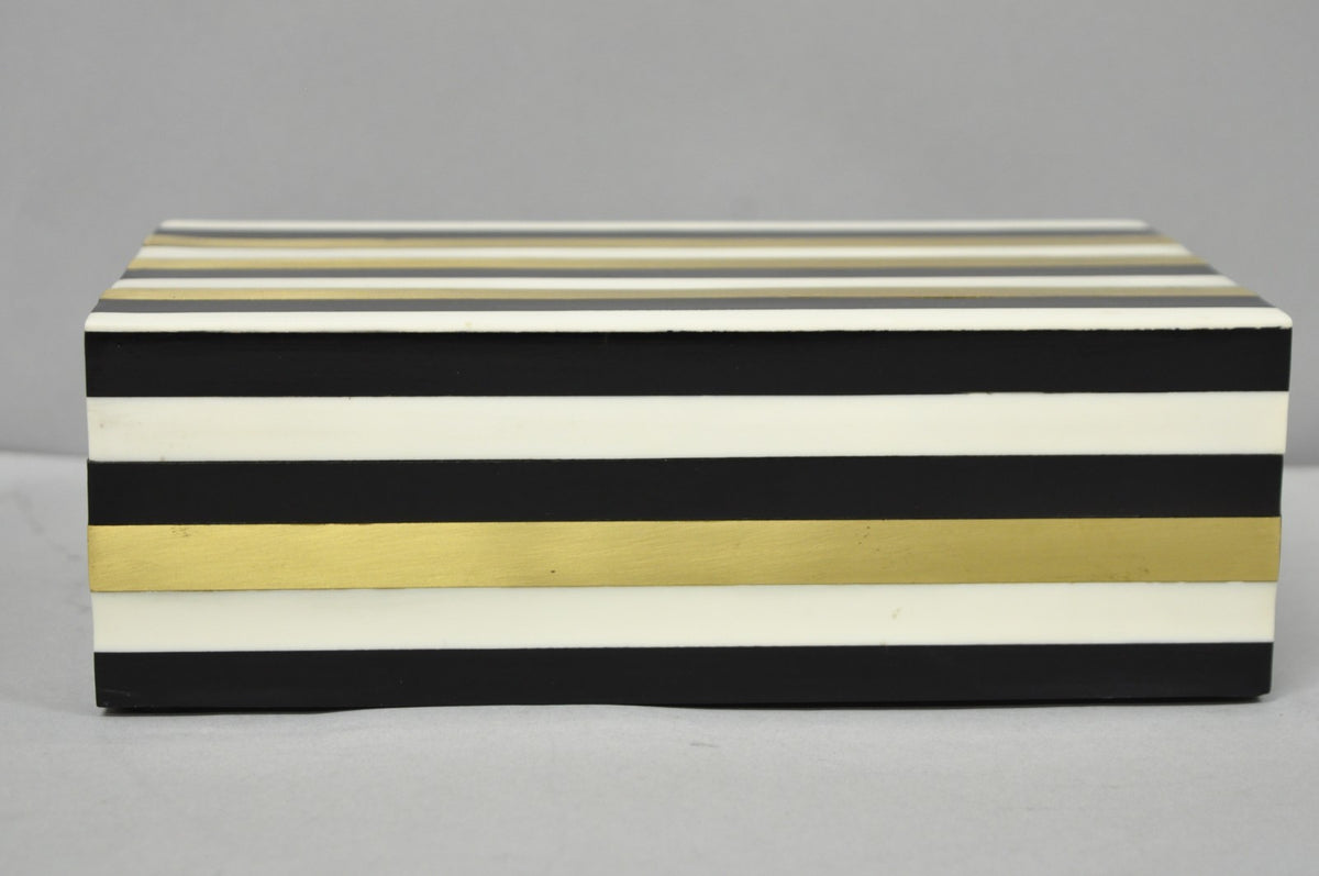 Modern Black White & Gold Bone & Brass Inlay Jewelry Trinket Box by Current Home