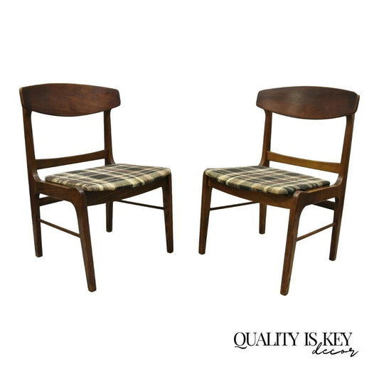 Vintage Mid Century Modern Walnut & Oak Sculptural Dining Side Chairs - a Pair