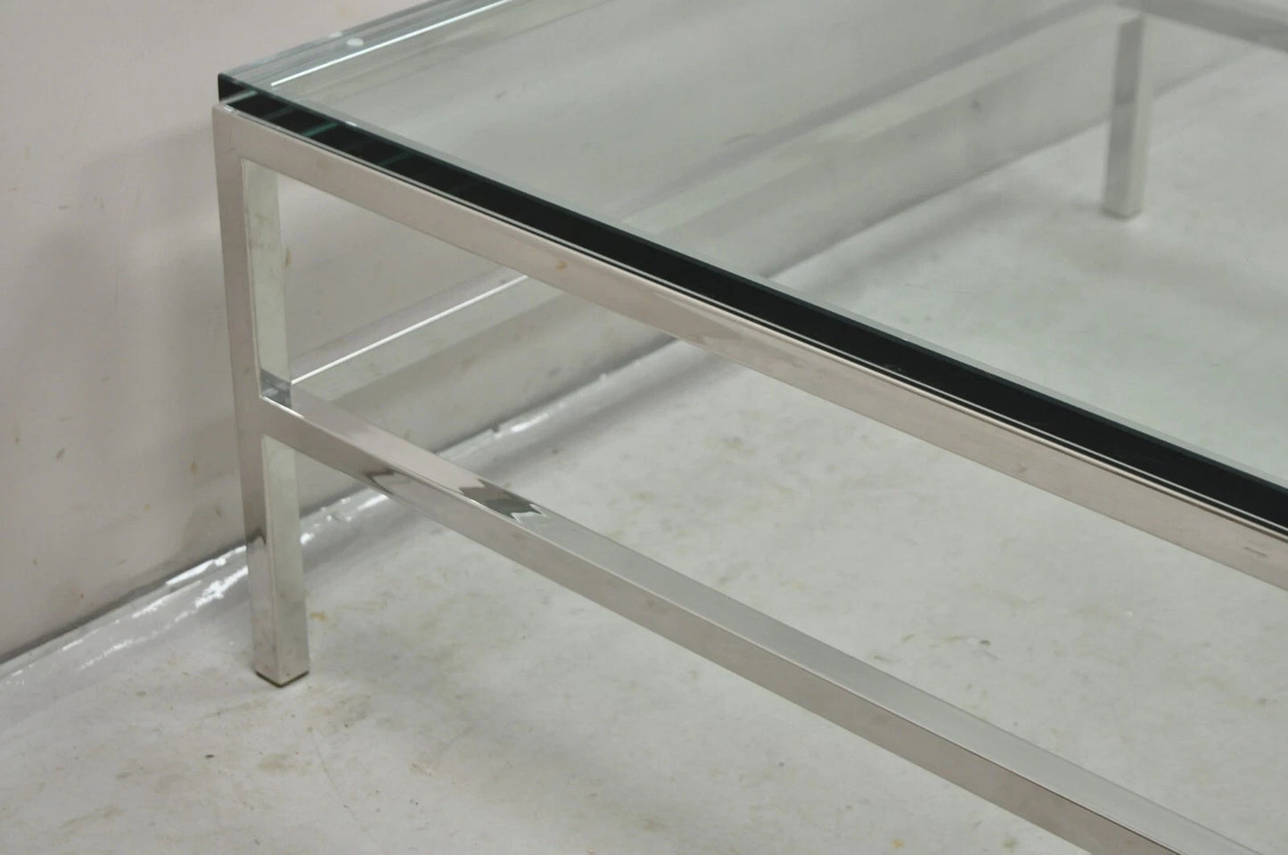 Vintage Mid Century Modern Milo Baughman Style Chrome Glass Square Coffee Table