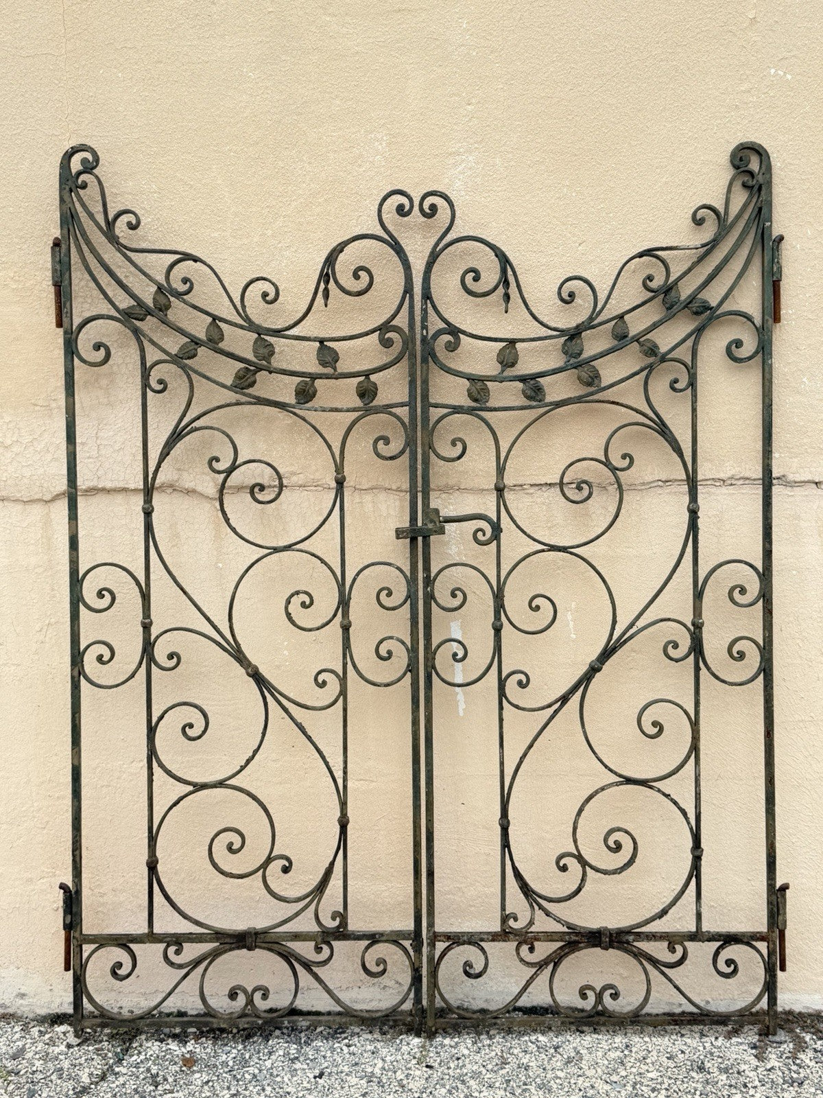 Antique Spanish Renaissance Scrolling Wrought Iron 57 x 45 Garden Entry Gate Set