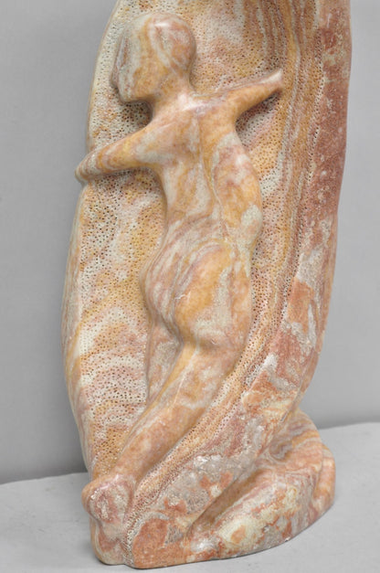 Vintage Seymour Shuren Modern Pink Carved Marble Abstract Nude Figure Sculpture