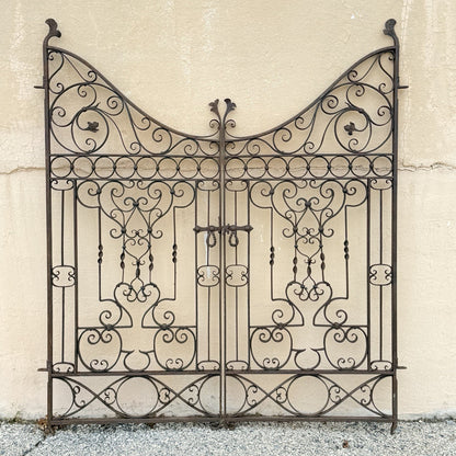 Antique Spanish Renaissance Scrolling Wrought Iron 57 x 47 Garden Entry Gate Set