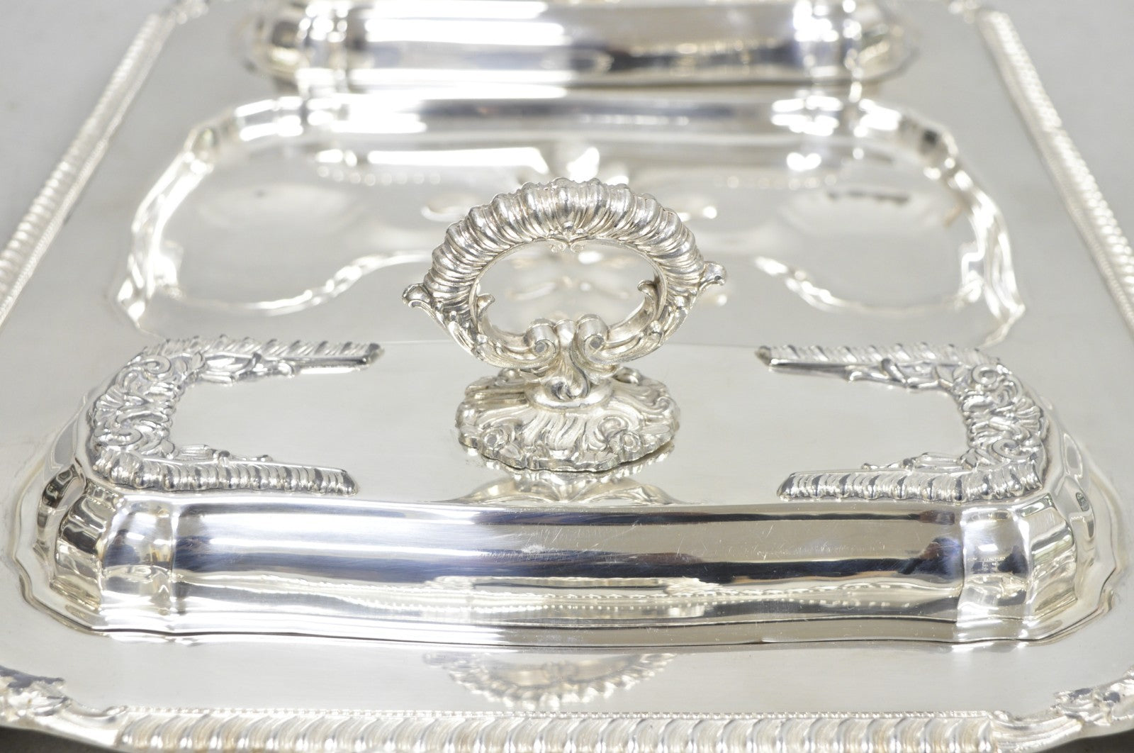 Vintage Victorian Silver Plated Meat Serving Platter Tray w/ Covered Dishes
