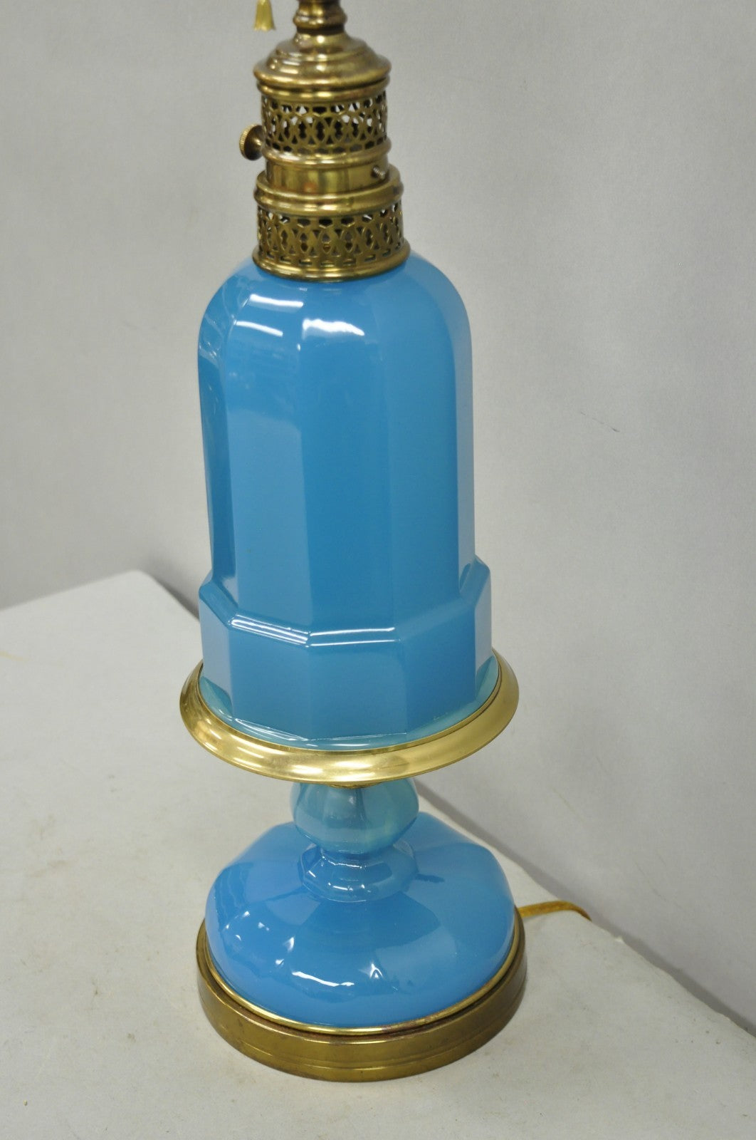 Vintage French Neoclassical Blue Opaline Glass Hollywood Regency Table Lamp