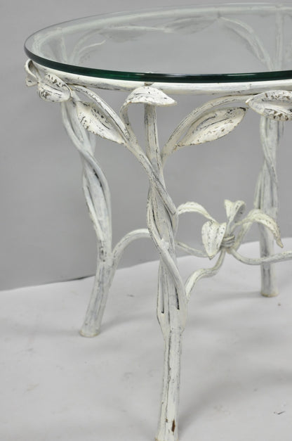 Vintage Italian Hollywood Regency Iron Leafy Scroll Round Occasional Side Table