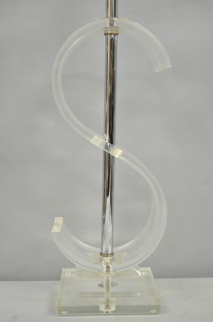 Vintage Mid Century Modern Clear Lucite "S" or "$" Sculptural Table Lamp