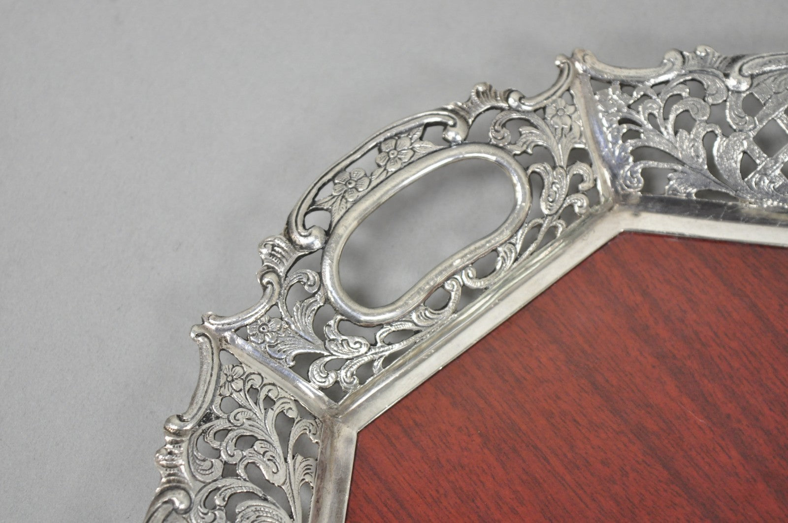 Vintage Victorian Melamine & Silver Plated Faux Wood Bar Liquor Serving Tray