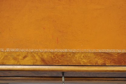 Vintage French Louis XVI Style Burl Walnut Tooled Leather Top Writing Desk