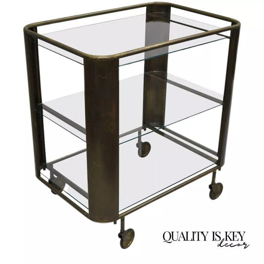 Mid Century Italian Modern Bronze & Glass Modernist Bar Tea Cart Trolley Server