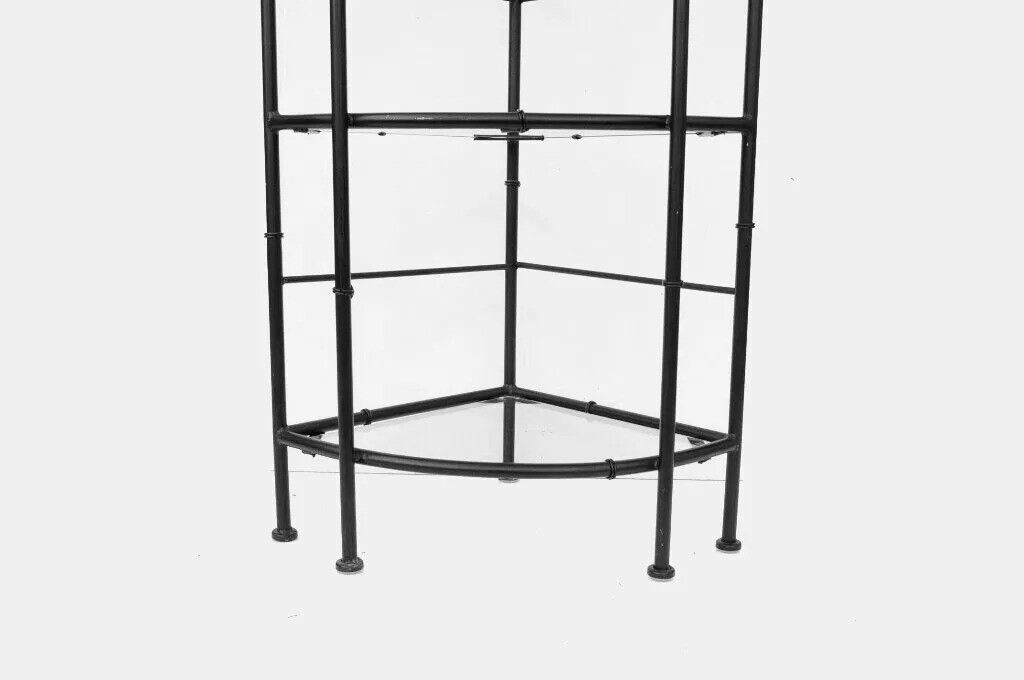 Vintage Hollywood Regency Iron Metal Faux Bamboo Corner Bakers Rack Etagere
