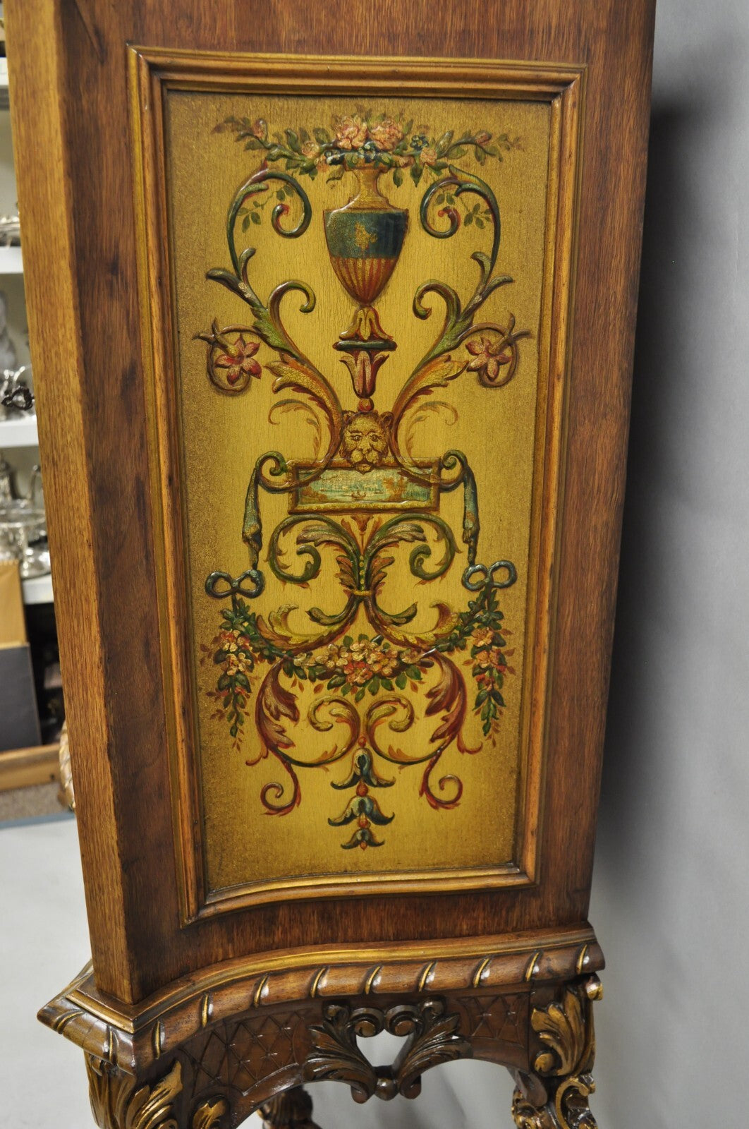 French Rococo Carved Walnut Hand Painted Louis XV Style Blind China Cabinet Bar