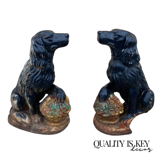 Cast Iron Victorian Seated Golden Retriever Dog Guardian Garden Entry Statues