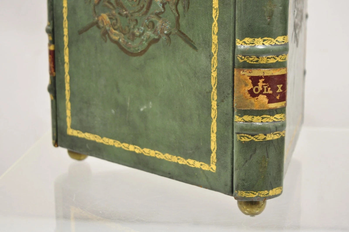 Vintage Italian Regency Green Leather Triangular Book Form Wastebasket Trash Can