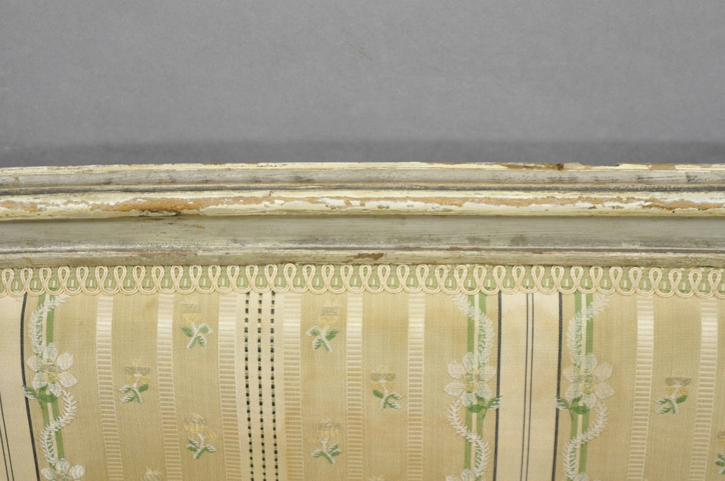 Antique French Louis XVI Style Cream Distress Painted Petite Canape Settee Sofa