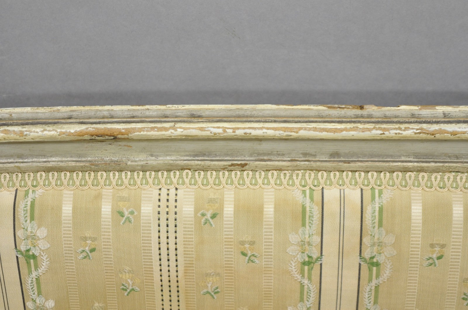 Antique French Louis XVI Style Cream Distress Painted Petite Canape Settee Sofa