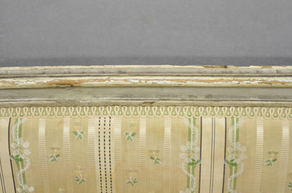 Antique French Louis XVI Style Cream Distress Painted Petite Canape Settee Sofa