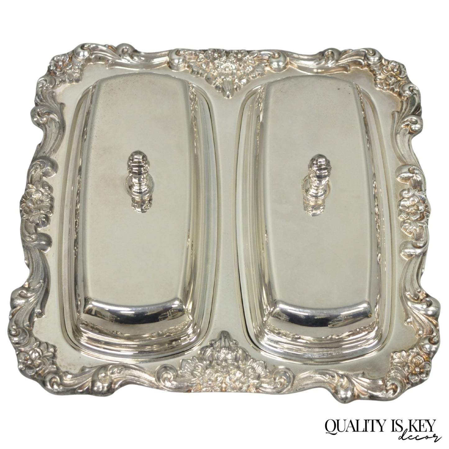 Vintage Poole Lancaster Rose Victorian Silver Plated Twin Double Butter Dish
