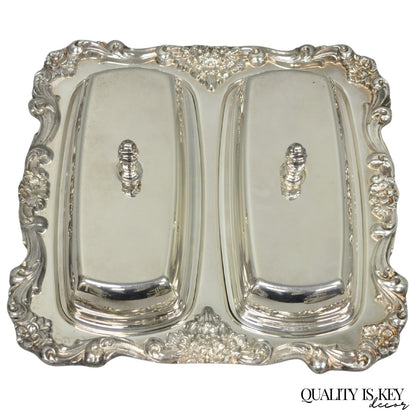 Vintage Poole Lancaster Rose Victorian Silver Plated Twin Double Butter Dish