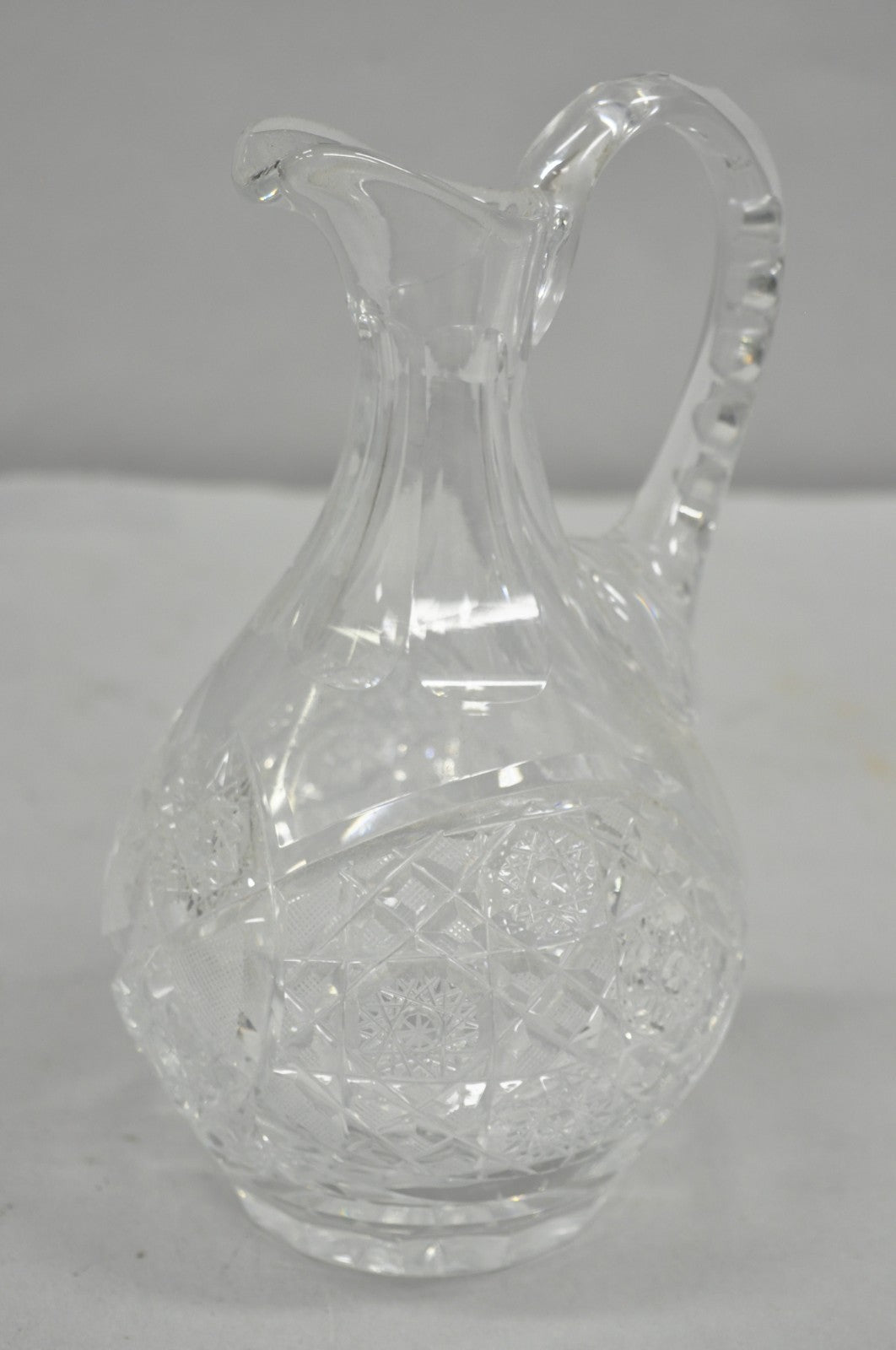 Antique Victorian Leaded Crystal Glass Diamond Etched Small Water Pitcher Jug