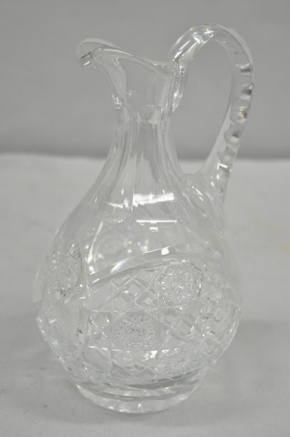 Antique Victorian Leaded Crystal Glass Diamond Etched Small Water Pitcher Jug