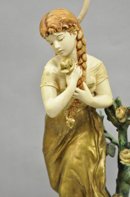 Antique L&F Moreau Spelter Metal Painted Figural "Young Girl" Table Lamp