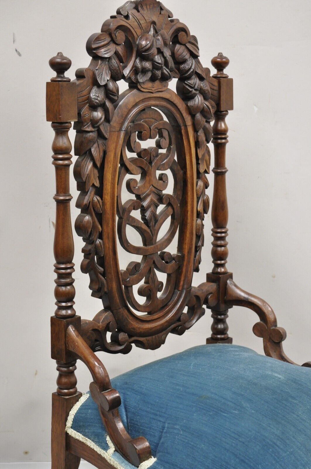 Antique Victorian Carved Walnut Harvest Vine Slipper Chair After John Belter