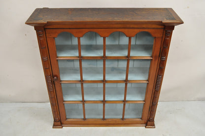 Antique American Colonial Cherry Wood Wavy Glass Door China Cabinet Hutch