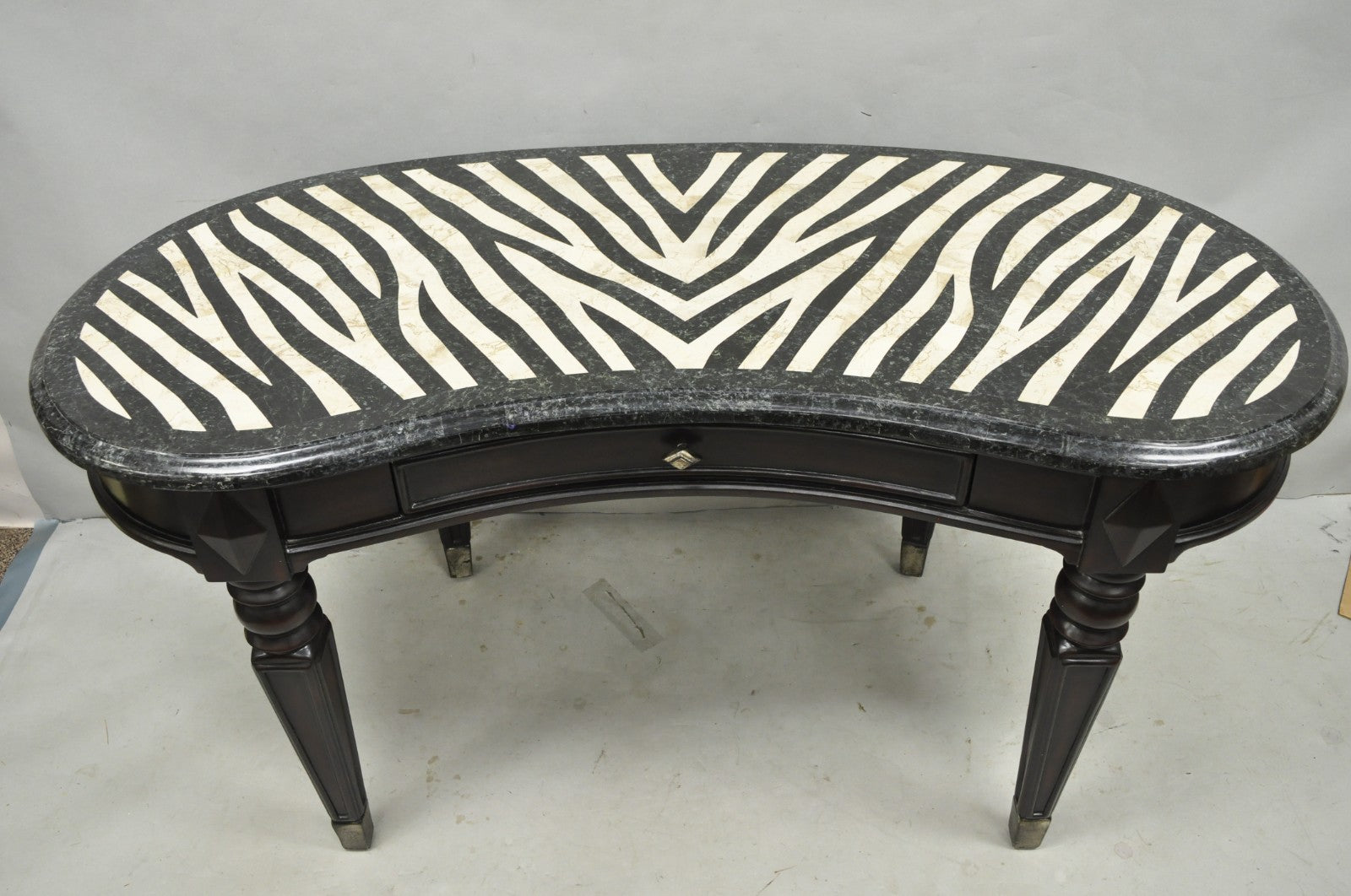 Seven Seas by Hooker Furniture Zebra Tessellated Stone Kidney Shaped Table Desk