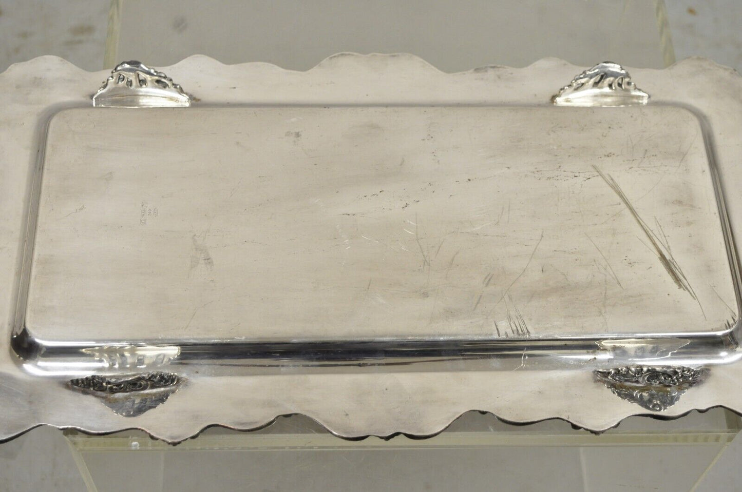 Vintage English Victorian Narrow Silver Plate Twin Handle Serving Platter Tray