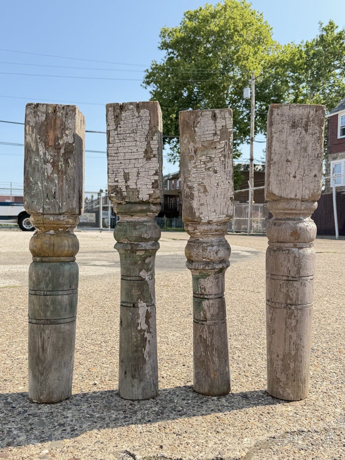Antique French Farmhouse Turn Carved Wooden Baluster Spindle Table Legs Set of 4