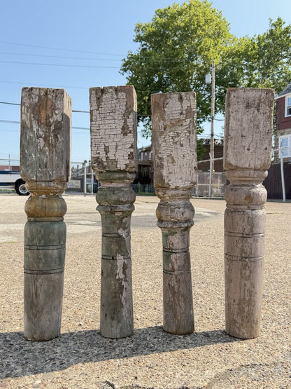 Antique French Farmhouse Turn Carved Wooden Baluster Spindle Table Legs Set of 4