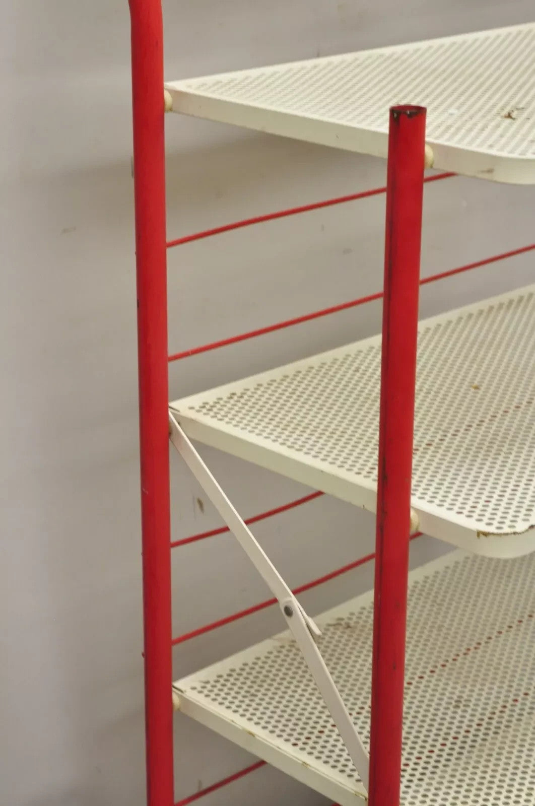 Vintage Hostess Red Metal Perforated 4 Shelf Folding Display Shelf Stand