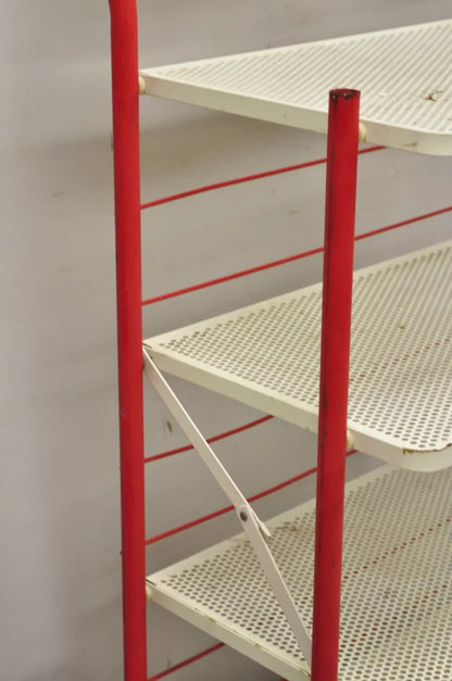 Vintage Hostess Red Metal Perforated 4 Shelf Folding Display Shelf Stand