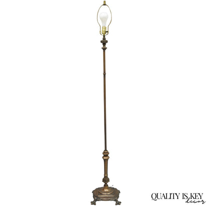 Antique Gothic Renaissance Oscar Bach Style Bronze Paw Foot Pole Floor Lamp