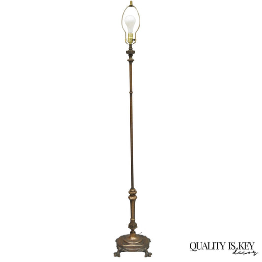 Antique Gothic Renaissance Oscar Bach Style Bronze Paw Foot Pole Floor Lamp