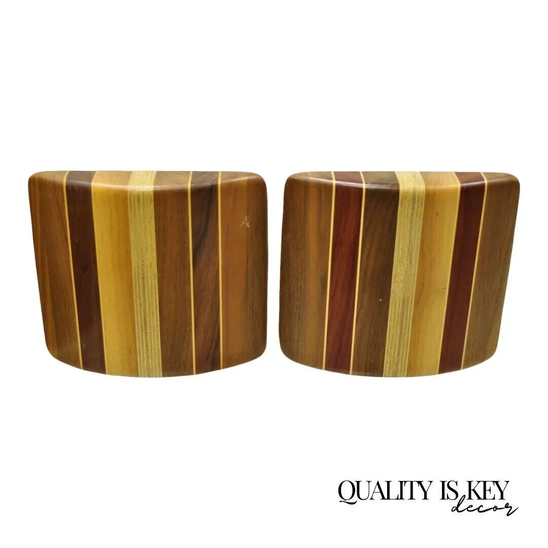 Vintage Mid Century Modern Solid Wood & Inlay Curved Modernist Bookends - a Pair