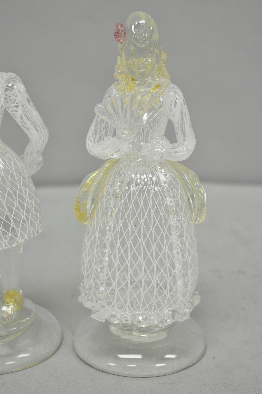 Vintage Italian Murano Latticino & Gold Leaf Art Glass Male & Female Figure Pair