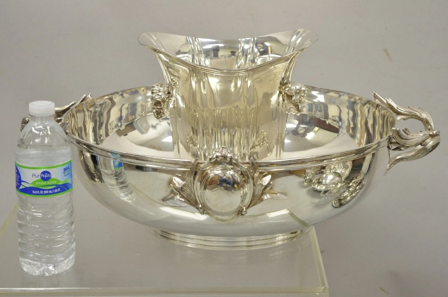 English Victorian Royal Castle Silver Plated Ice Bowl & Champagne Chiller Bucket