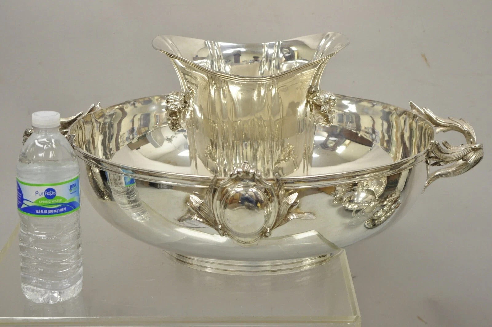 English Victorian Royal Castle Silver Plated Ice Bowl & Champagne Chiller Bucket