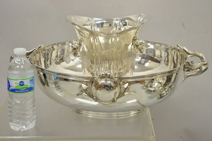 English Victorian Royal Castle Silver Plated Ice Bowl & Champagne Chiller Bucket