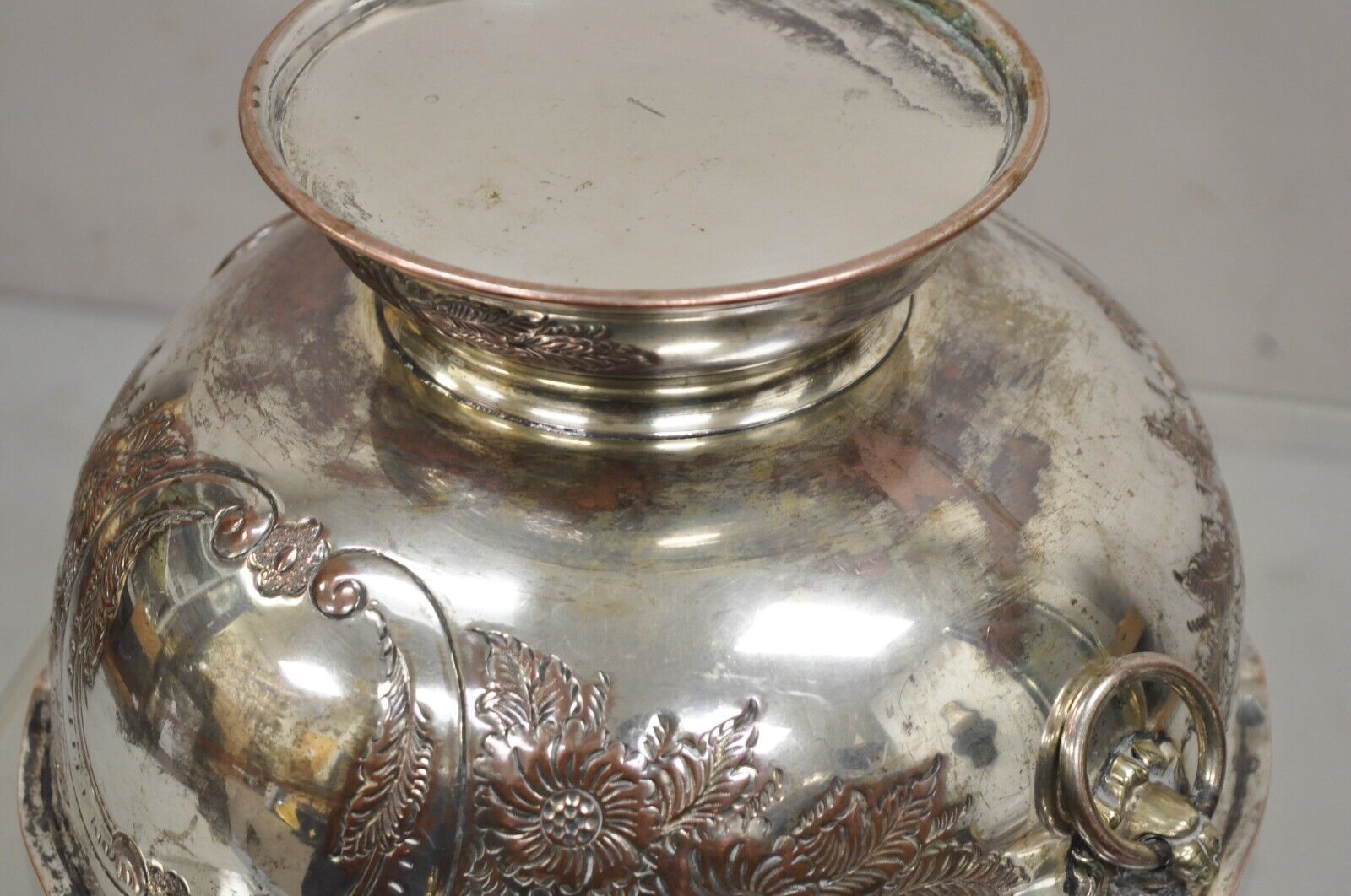 Antique English Regency Victorian Floral Repousse Lion Punch Bowl Ice Bucket