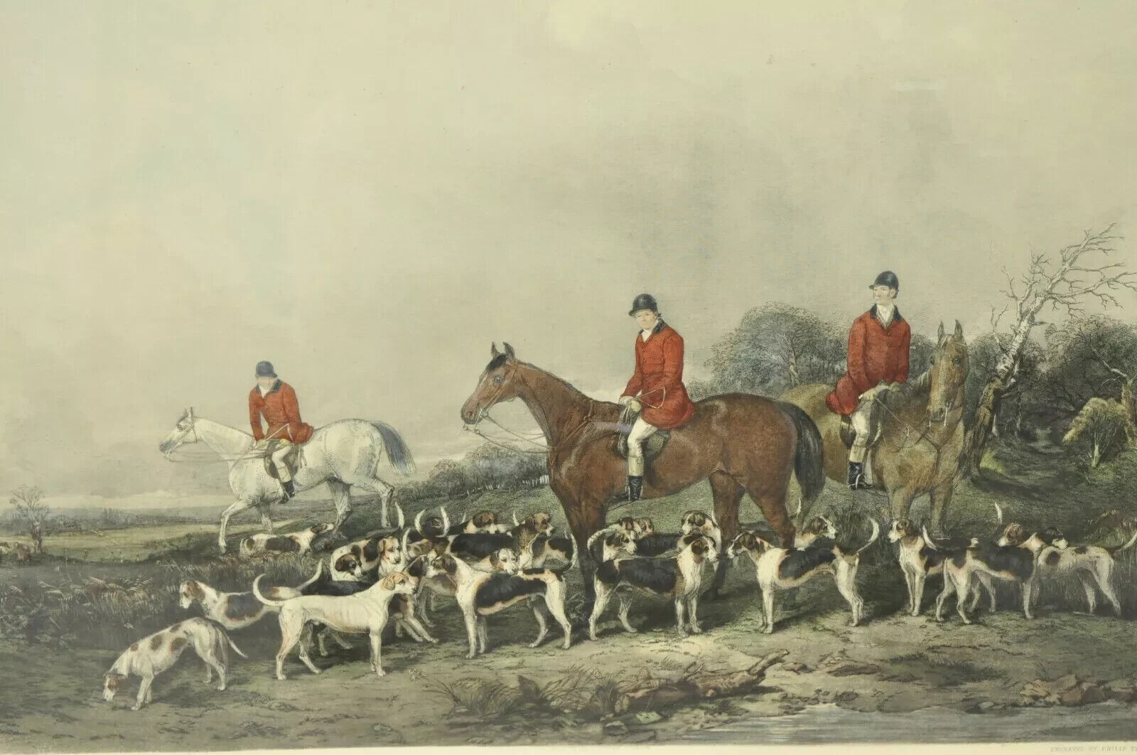 The Old Berkshire Hunt Lithograph Engraved Framed Print Painting by John Goode