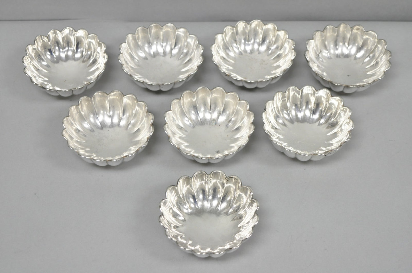Vintage Regency Style Silver Plated Scalloped Stacking Nut Dish Bowl - Set of 8